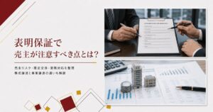 表明保証で売主が注意すべき点とは？のアイキャッチ画像 会議中の画像、資料