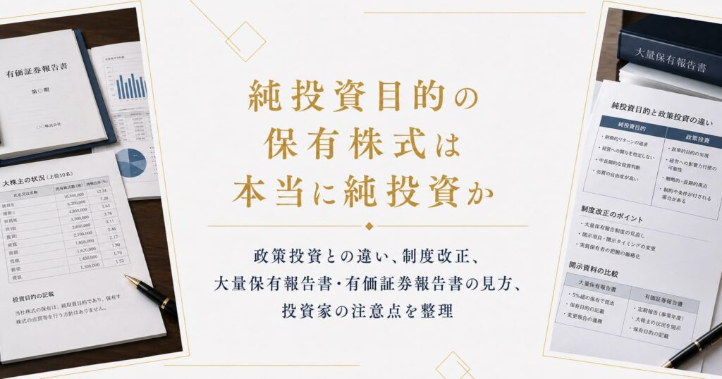 純投資目的の保有株式は本当に純投資なのか｜政策投資との違い・開示の見方・投資家の注意点を解説