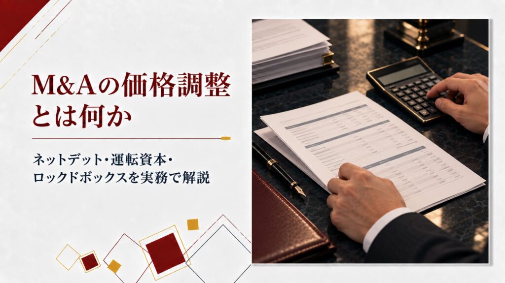 M&Aの価格調整とは何かを書類や電卓で計算している感じ、